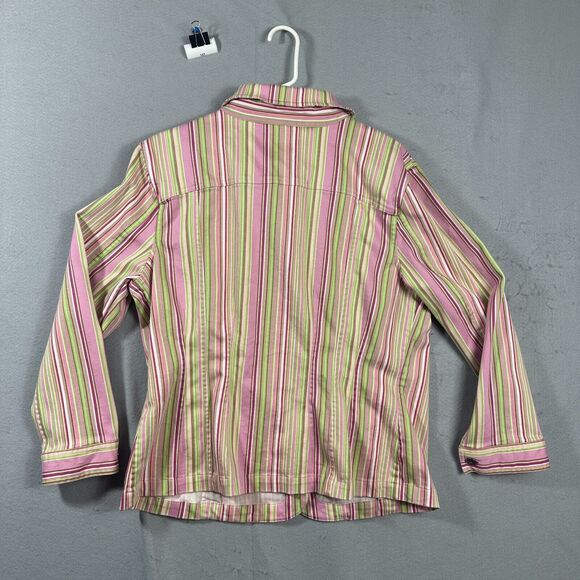 CJ Banks Womens Metal Button up Shirt Jacket Collar Striped Pink Size 1X - Picture 2 of 11